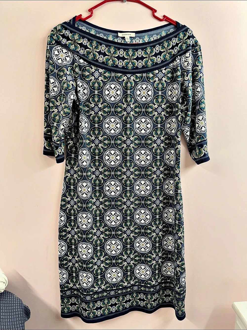 Geometric Mini Dress in Blue & Green Like New